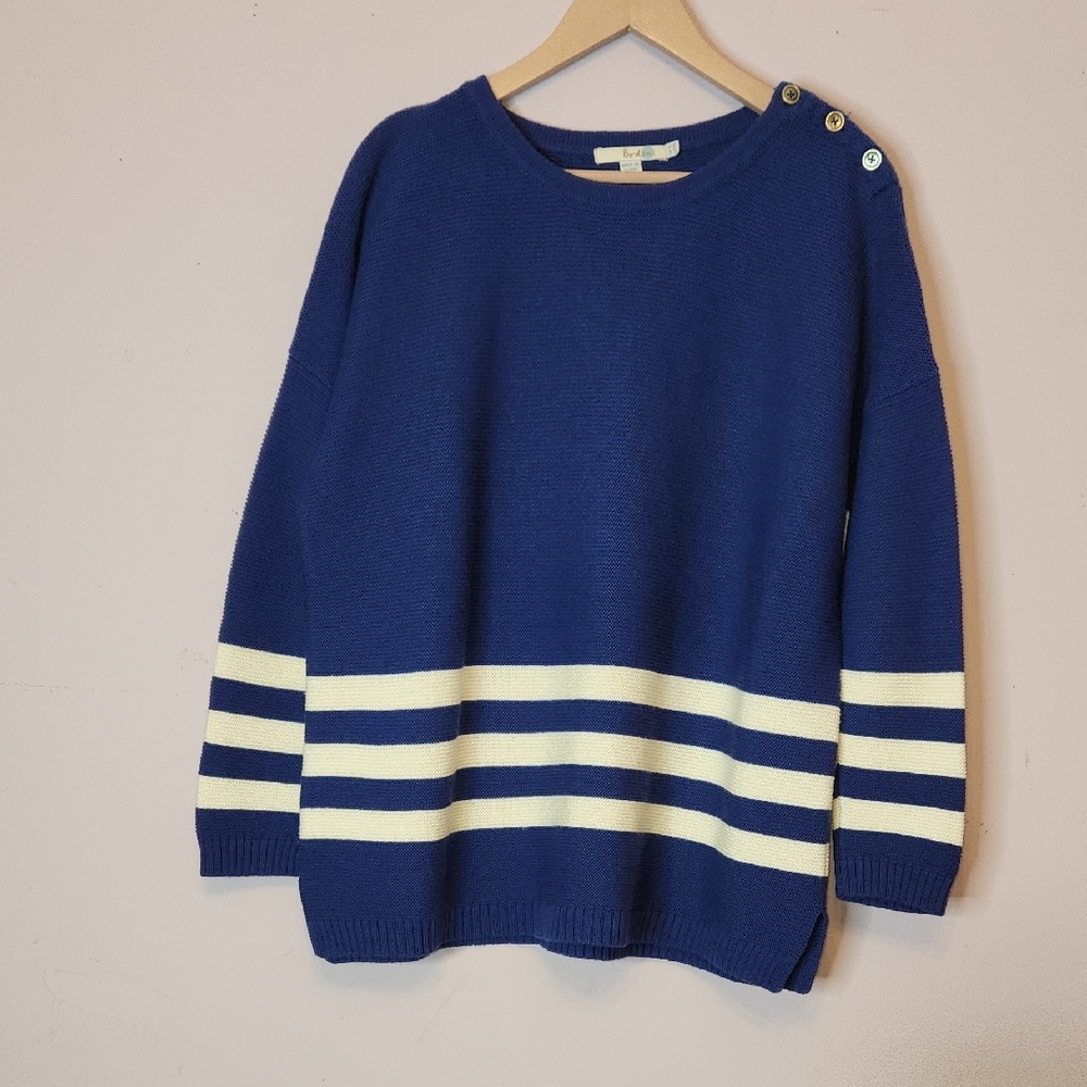 BODEN Wool Cotton Blend Cozy Stripe Sweater, blue and white, Size 14